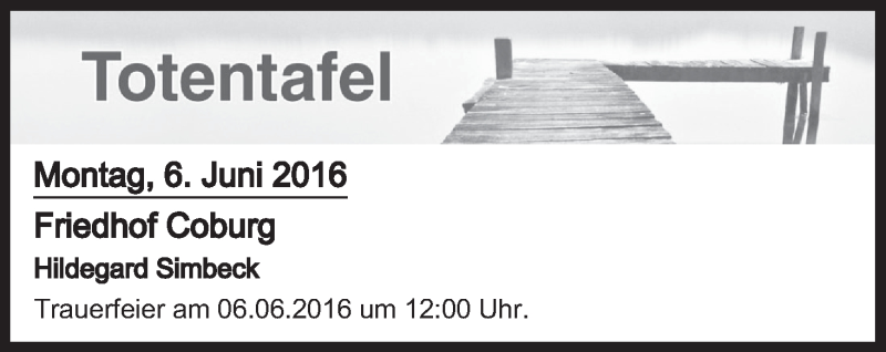  Traueranzeige für Totentafel vom 06.06.2016 vom 06.06.2016 aus MGO