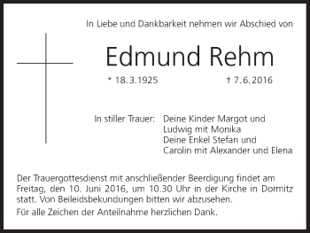 Anzeige von Edmund Rehm von MGO