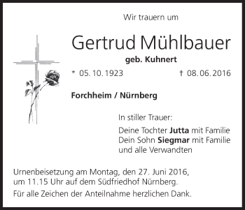 Anzeige von Gertrud Mühlbauer von MGO