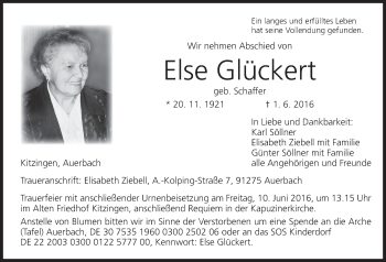 Anzeige von Else Glückert von MGO