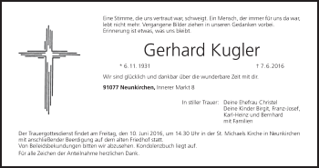 Anzeige von Gerhard Kugler von MGO