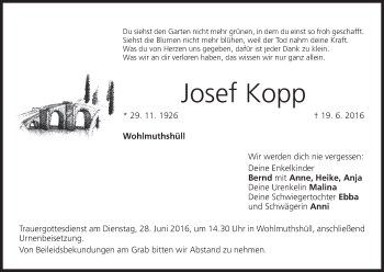Anzeige von Josef Kopp von MGO