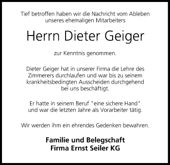 Anzeige von Dieter Geiger von MGO