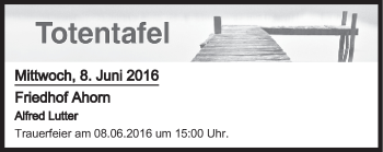 Anzeige von Totentafel vom 08.06.2016 von MGO