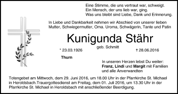 Anzeige von Kunigunda Stähr von MGO