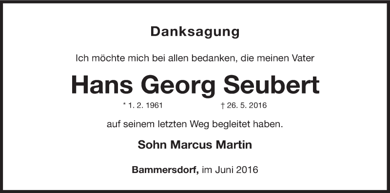  Traueranzeige für Hans Georg Seubert vom 25.06.2016 aus MGO