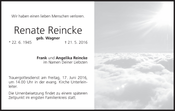 Anzeige von Renate Reincke von MGO