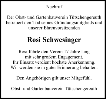 Anzeige von Rosi Schwesinger von MGO