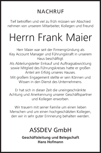 Anzeige von Frank Maier von MGO