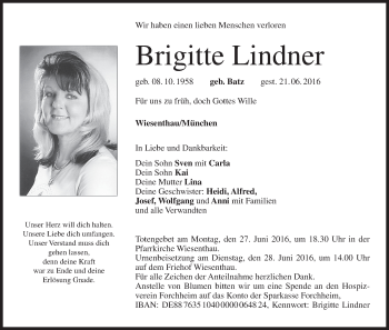 Anzeige von Brigitte Lindner von MGO