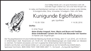 Anzeige von Kunigunde Egloffstein von MGO