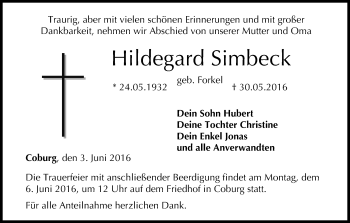 Anzeige von Hildegard Simbeck von MGO