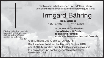 Anzeige von Irmgard Bähring von MGO