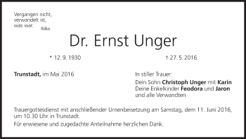 Anzeige von Ernst Unger von MGO