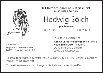 Anzeige von Hedwig Sölch von MGO