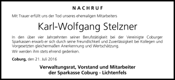 Anzeige von Karl-Wolfgang Stelzner von MGO