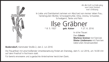 Anzeige von Ilse Gräbner von MGO