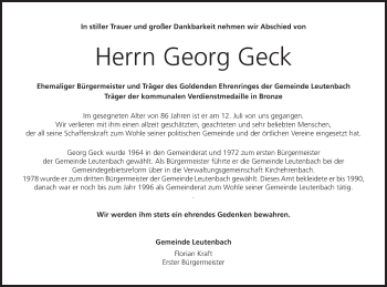 Anzeige von Georg Geck von MGO