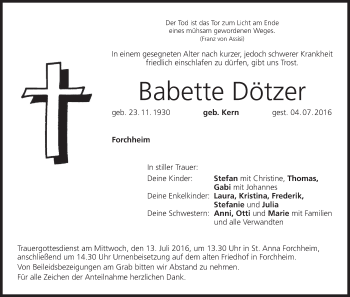 Anzeige von Babette Dötzer von MGO