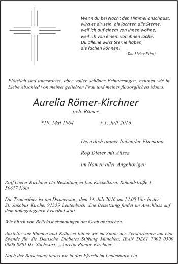 Anzeige von Aurelia Römer-Kirchner von MGO
