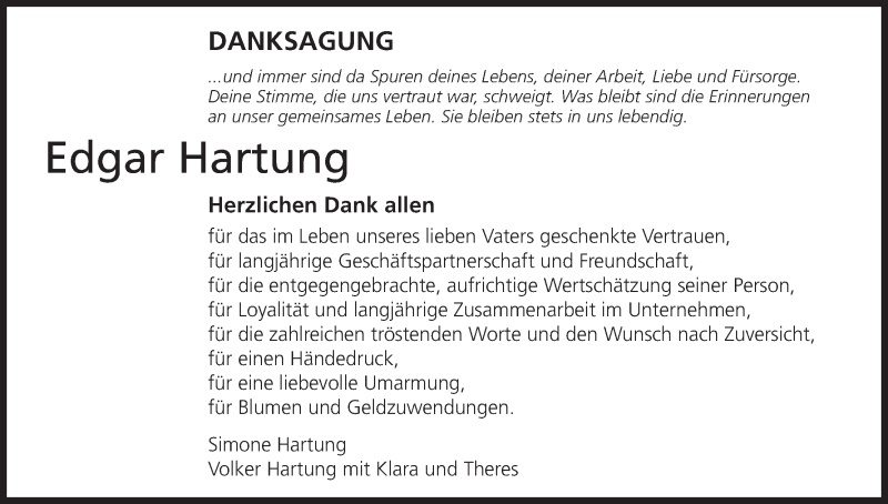  Traueranzeige für Edgar Hartung vom 23.07.2016 aus MGO