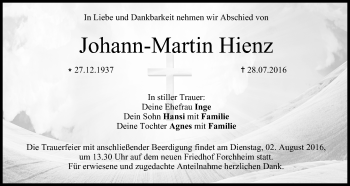 Anzeige von Johann-Martin Hienz von MGO