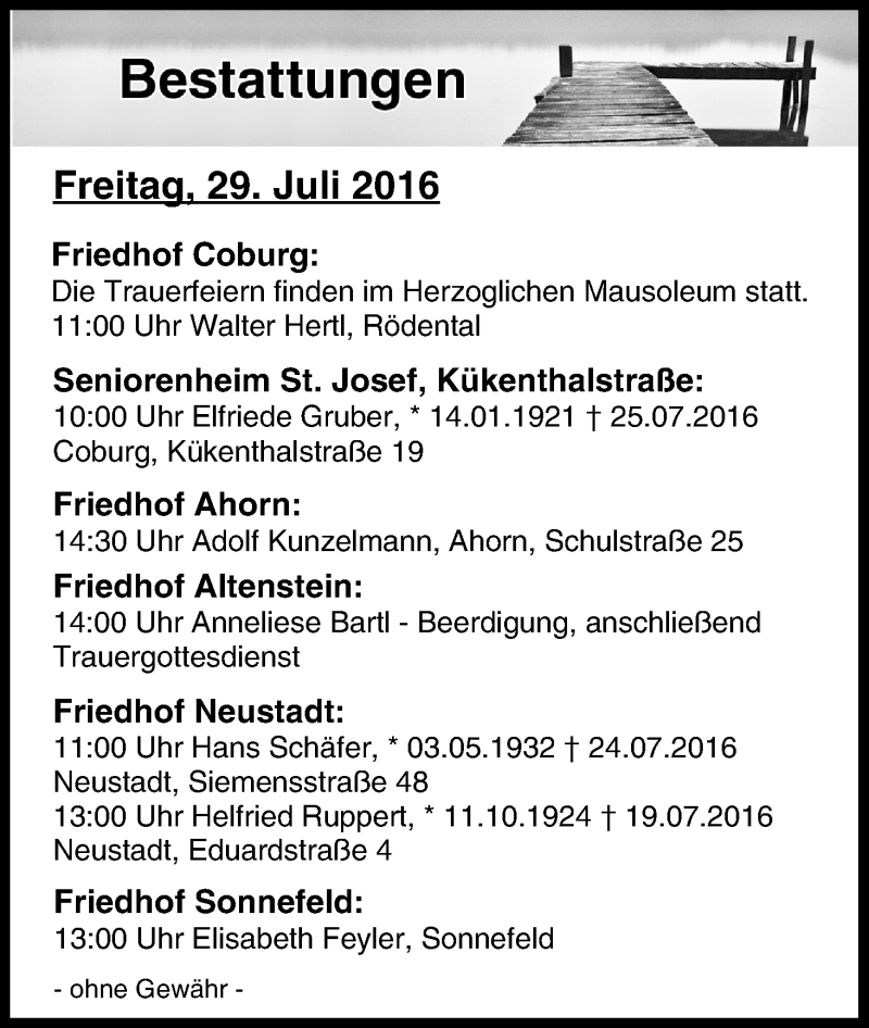  Traueranzeige für Bestattungen vom 29.07.2016 vom 29.07.2016 aus MGO