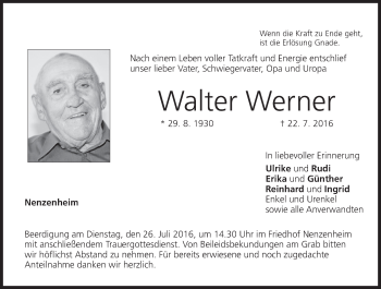 Anzeige von Walter Werner von MGO