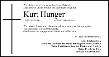 Anzeige von Kurt Hunger von MGO