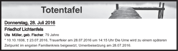 Anzeige von Totentafel vom 28.07.2016 von MGO
