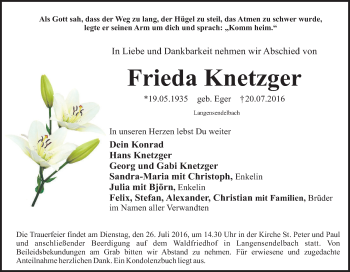 Anzeige von Frieda Knetzger von MGO