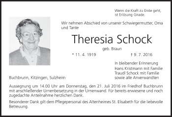 Anzeige von Theresia Schock von MGO