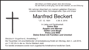 Anzeige von Manfred Beckert von MGO