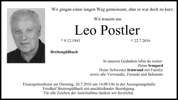Anzeige von Leo Postler von MGO