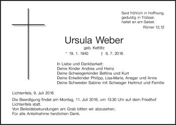 Anzeige von Ursula Weber von MGO