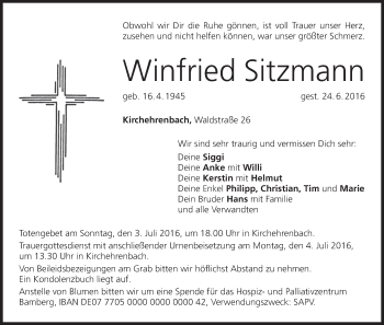 Anzeige von Winfried Sitzmann von MGO