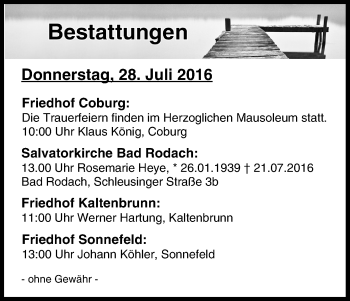 Anzeige von Bestattungen vom 28.07.2016 von MGO