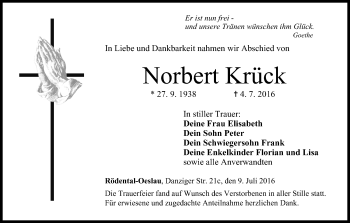 Anzeige von Norbert Krück von MGO