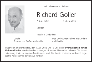 Anzeige von Richard Goller von MGO