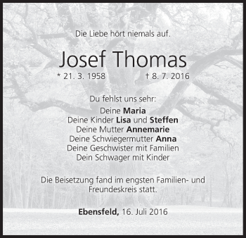Anzeige von Josef Thomas von MGO