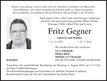 Anzeige von Fritz Gegner von MGO