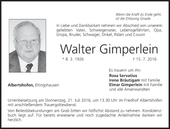 Anzeige von Walter Gimperlein von MGO