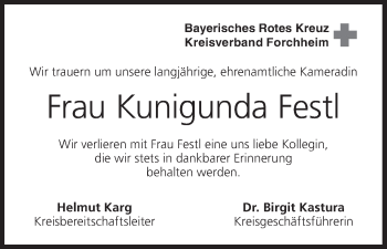 Anzeige von Kunigunda Festl von MGO