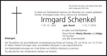 Anzeige von Irmgard Schenkel von MGO