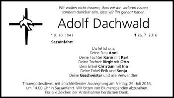 Anzeige von Adolf Dachwald von MGO