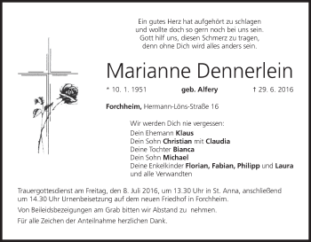 Anzeige von Marianne Dennerlein von MGO