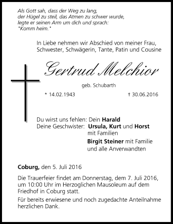 Anzeige von Gertrud Melchior von MGO
