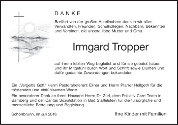 Anzeige von Irmgard Tropper von MGO
