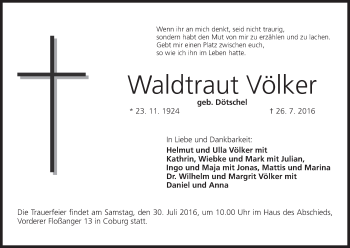 Anzeige von Waldtraut Völker von MGO