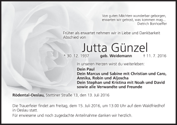 Anzeige von Jutta Günzel von MGO